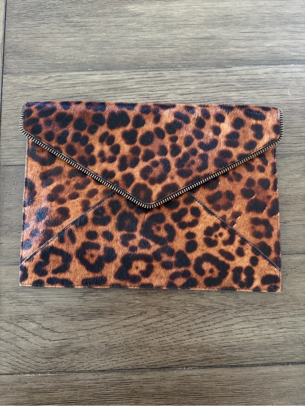 Rebecca Minkoff Leopard Print Envelope Clutch - Brown/Black calf hair
